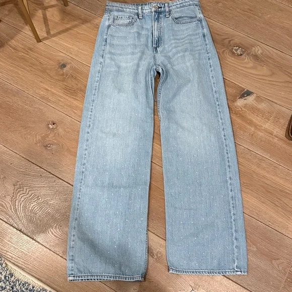 Rag & bone Lori Mid Rise Rhinestone Wide Leg Jeans - Picture 3 of 5